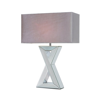 Cross Mirrored Table Lamp and Rectangle Grey Velvet Shade